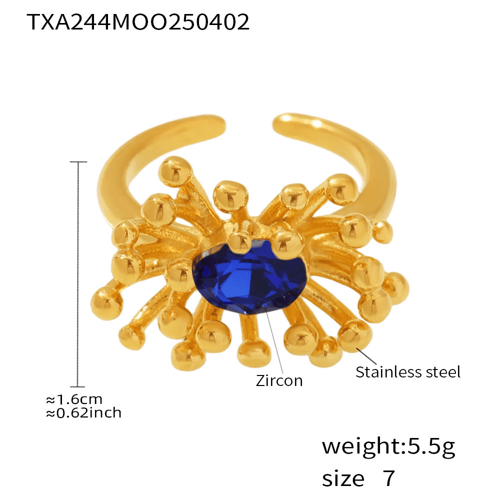 18K Genuine Gold Petal CZ Open Ring