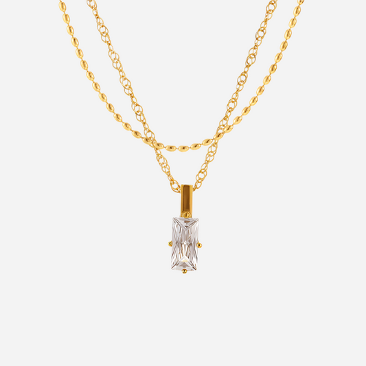 Rectangular Cubic Zirconia Layered Necklace