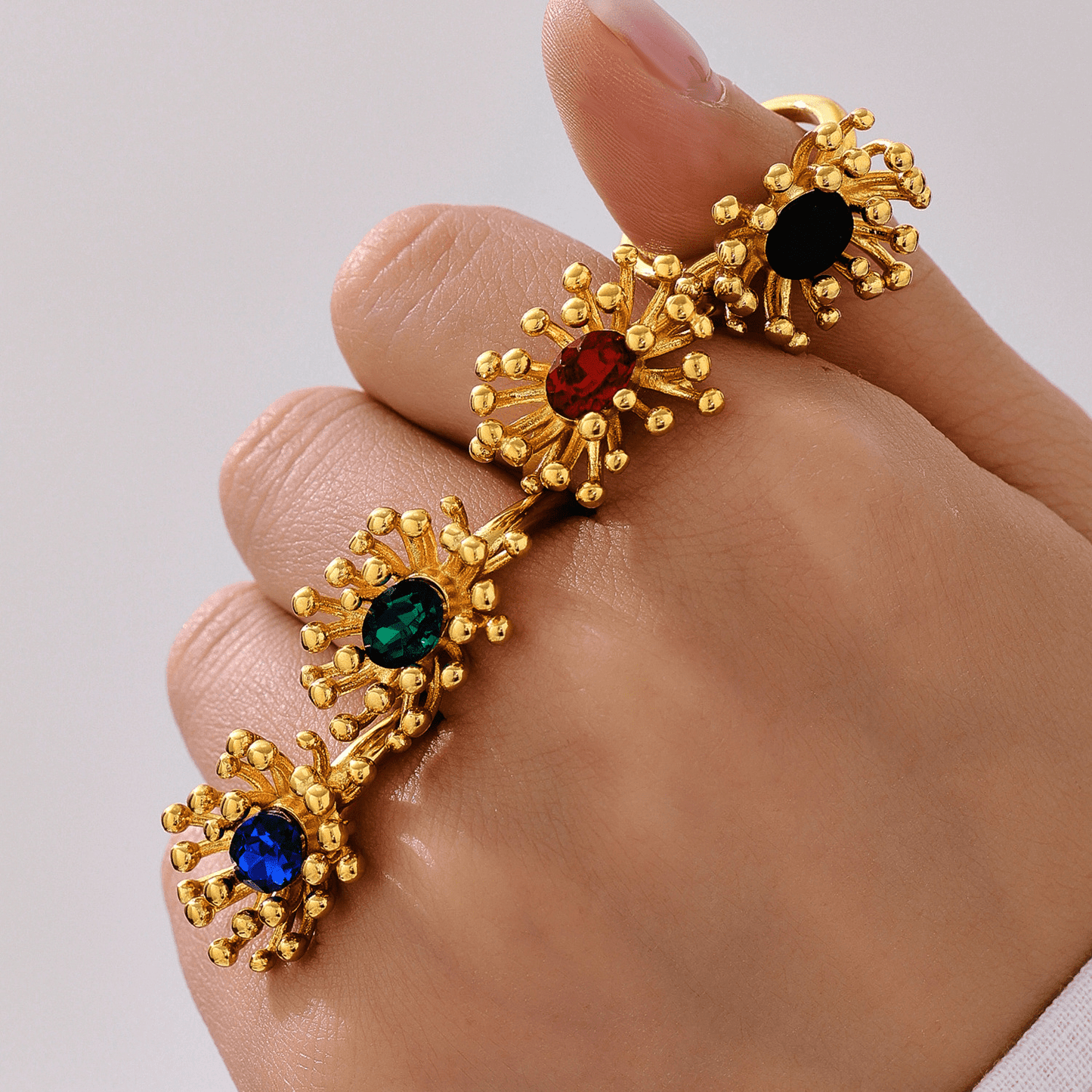 18K Genuine Gold Petal CZ Open Ring