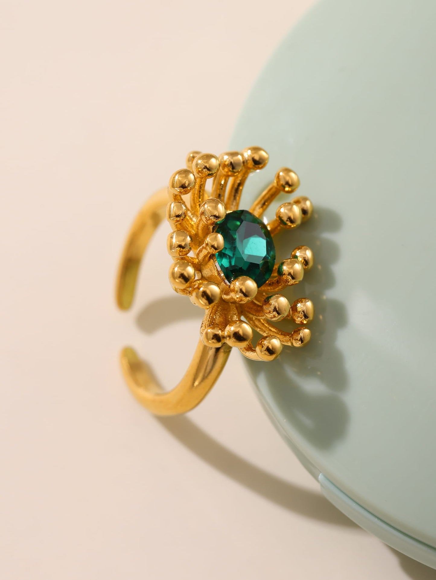 18K Genuine Gold Petal CZ Open Ring