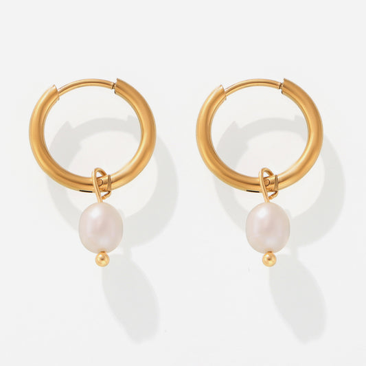 Pearl Drop Hoop Earrings