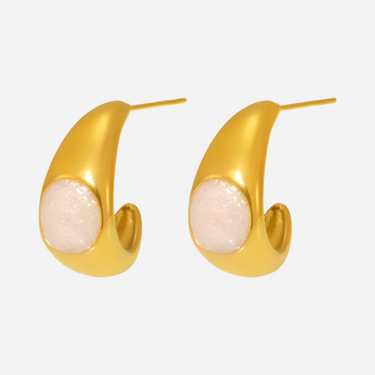 Crescent Pearl Enamel Drop Earrings