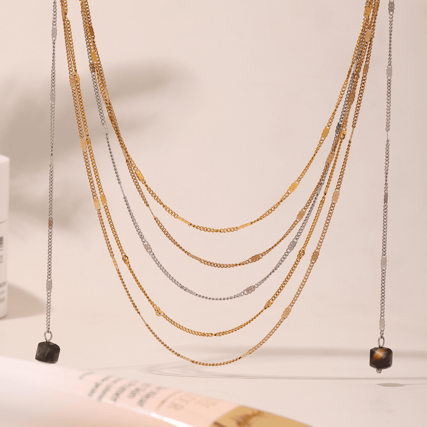 Luminescent Cascade Layered Gemstone Necklace