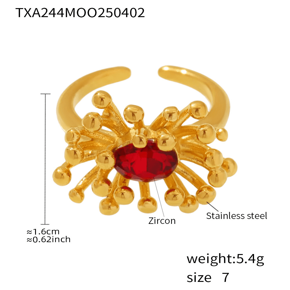 18K Genuine Gold Petal CZ Open Ring