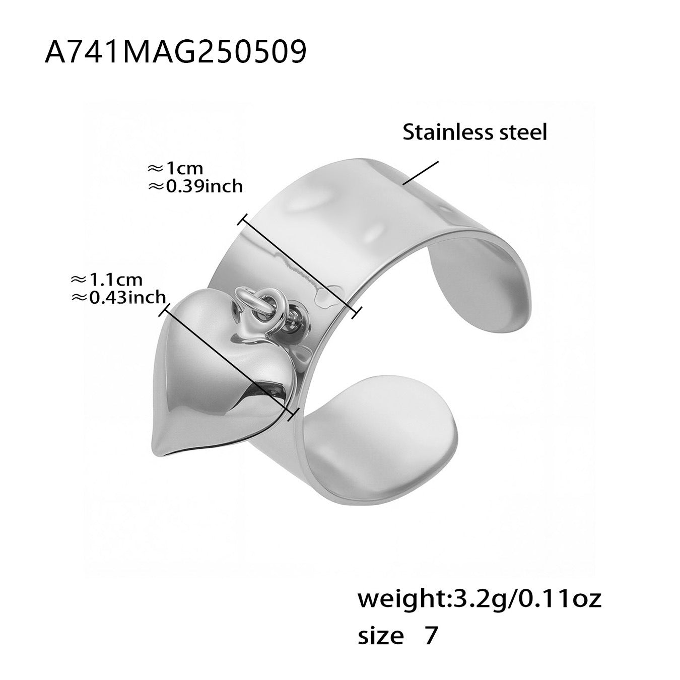 Peach Heart Adjustable Stainless Steel Rings
