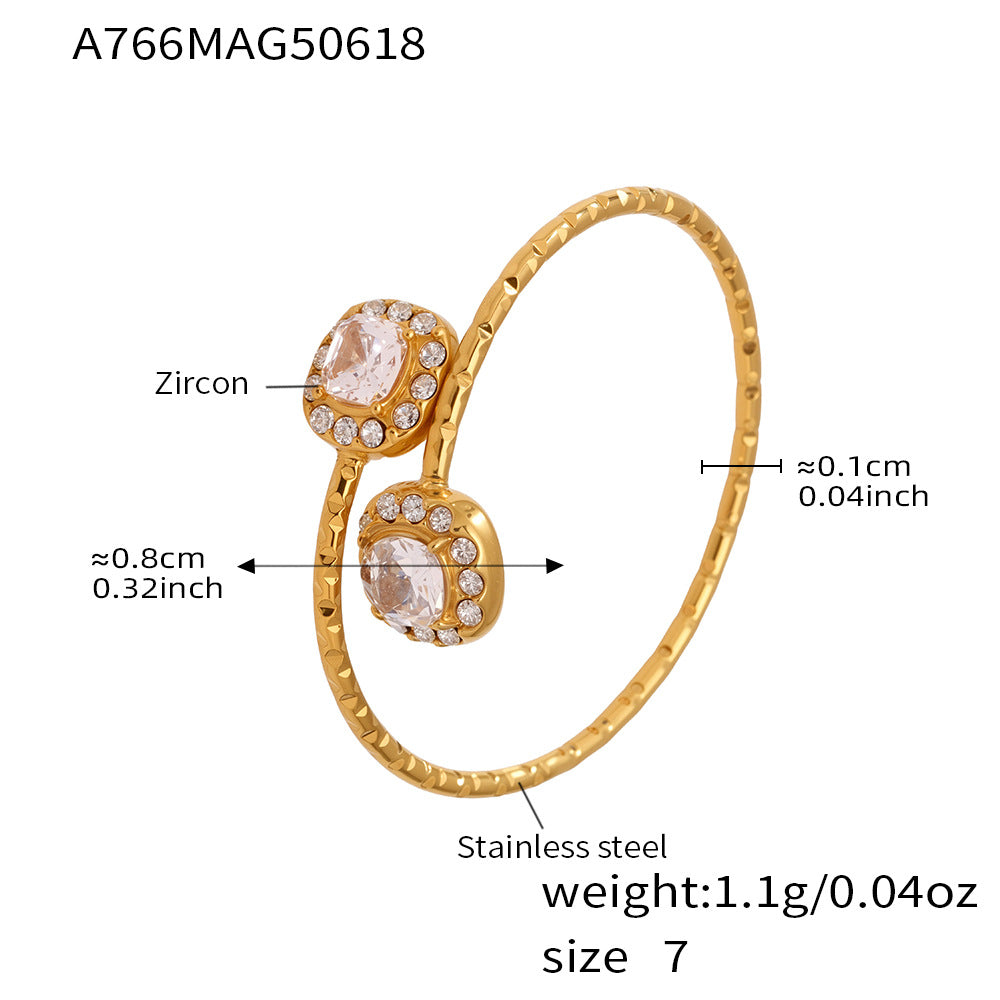 Square Cubic Zirconia Stainless Steel Rings