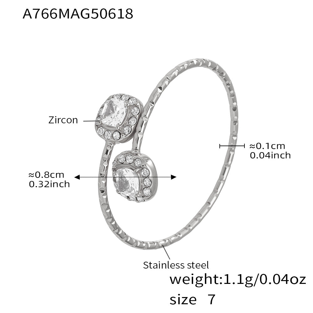 Square Cubic Zirconia Stainless Steel Rings