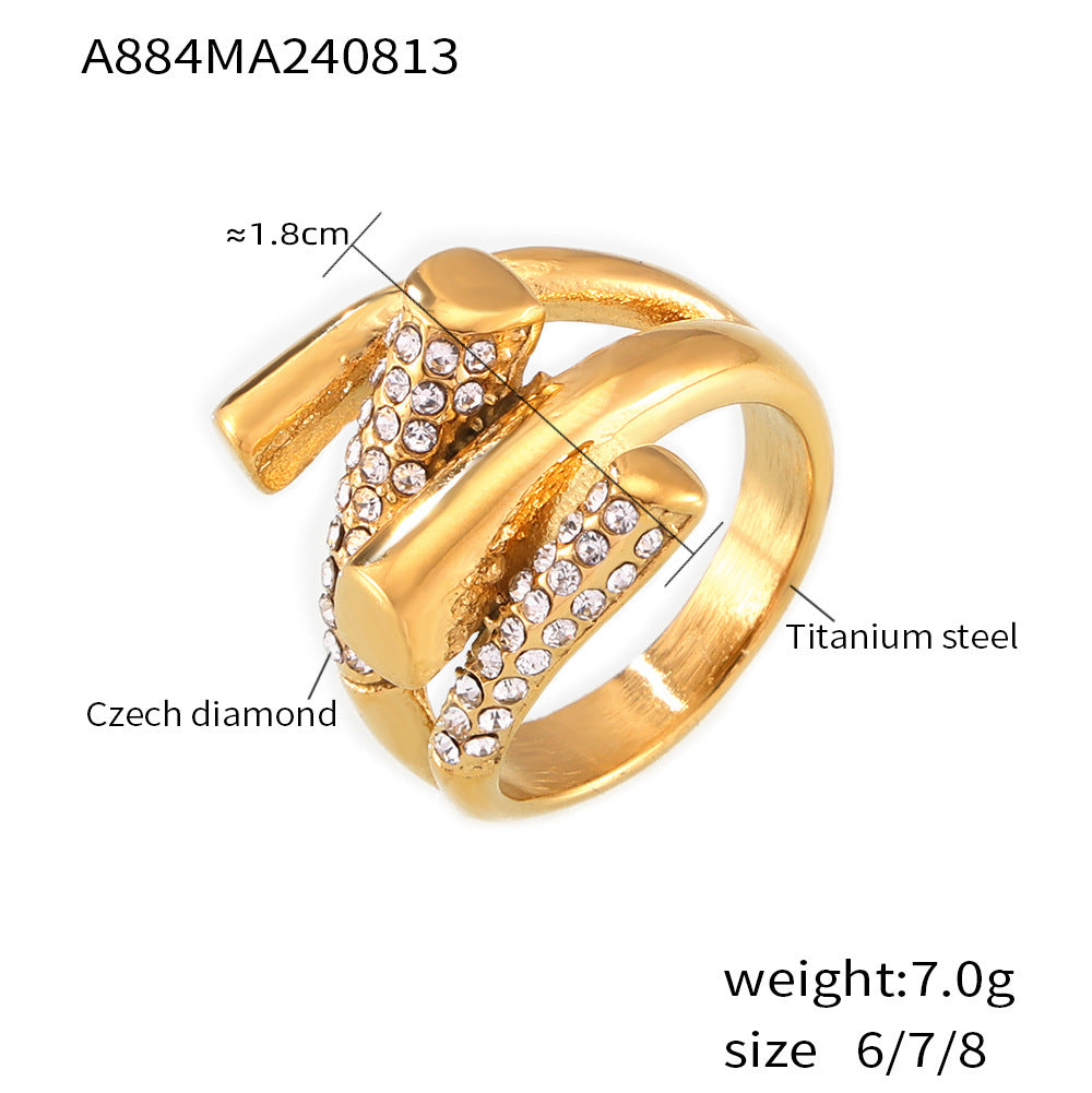 Adjustable Interlocking Geometric Ring with Zircon