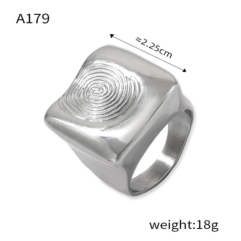 Adjustable silver ring with detailed engraving on white background – hypoallergenic stainless steel jewelry
