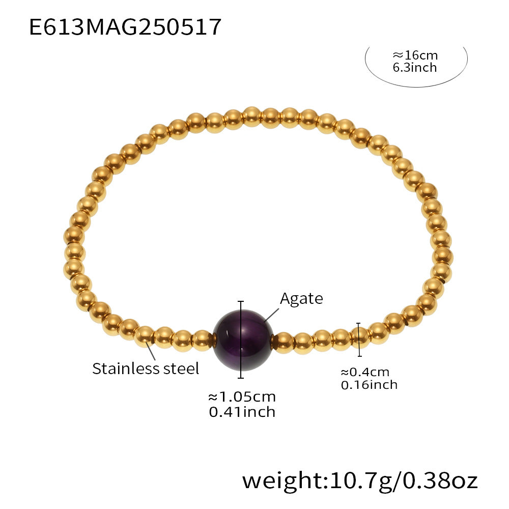 Gold Beaded Cross Bracelet – Natural Agate Beads with Size Details (16cm)