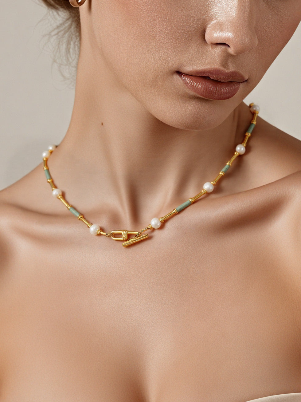 Aventurine Freshwater Pearl OT Clasp Necklace