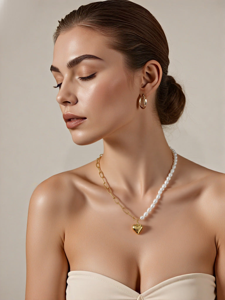 Baroque Pearl Heart Necklace | Minimalist Stainless Steel Chain