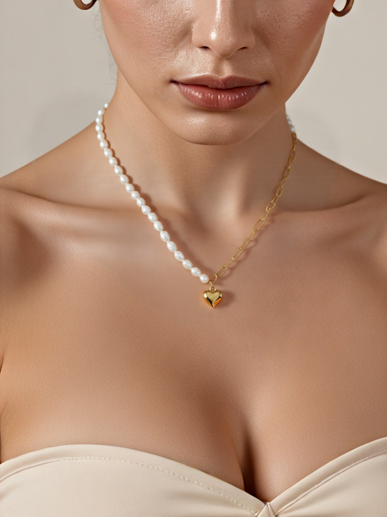 Baroque Pearl Heart Necklace | Minimalist Stainless Steel Chain