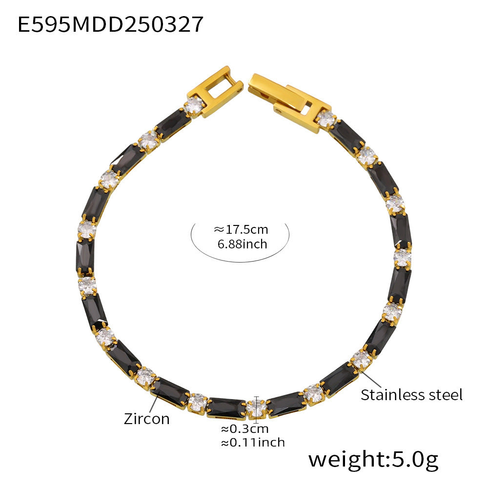 Black and gold zircon bracelet – contrast design with stainless steel setting