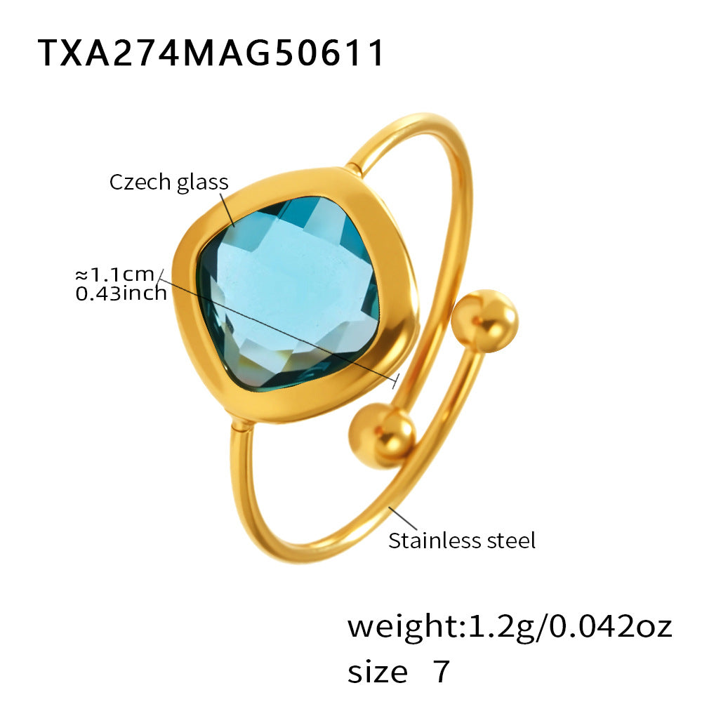 Czech-style blue sea glass bracelet with stainless steel label and sizing