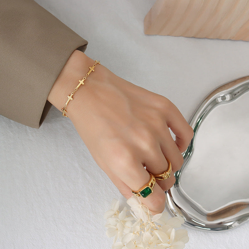 Stainless Steel Cross Design Bracelet Gold Plated