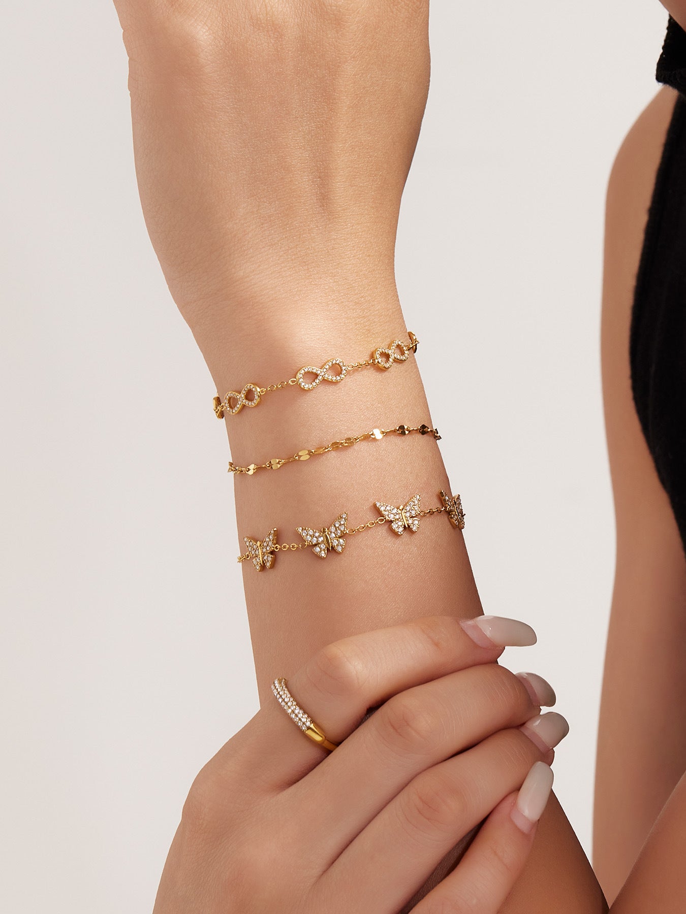Full Zirconium Multi-butterfly Thin Circle Bracelet Stainless Steel