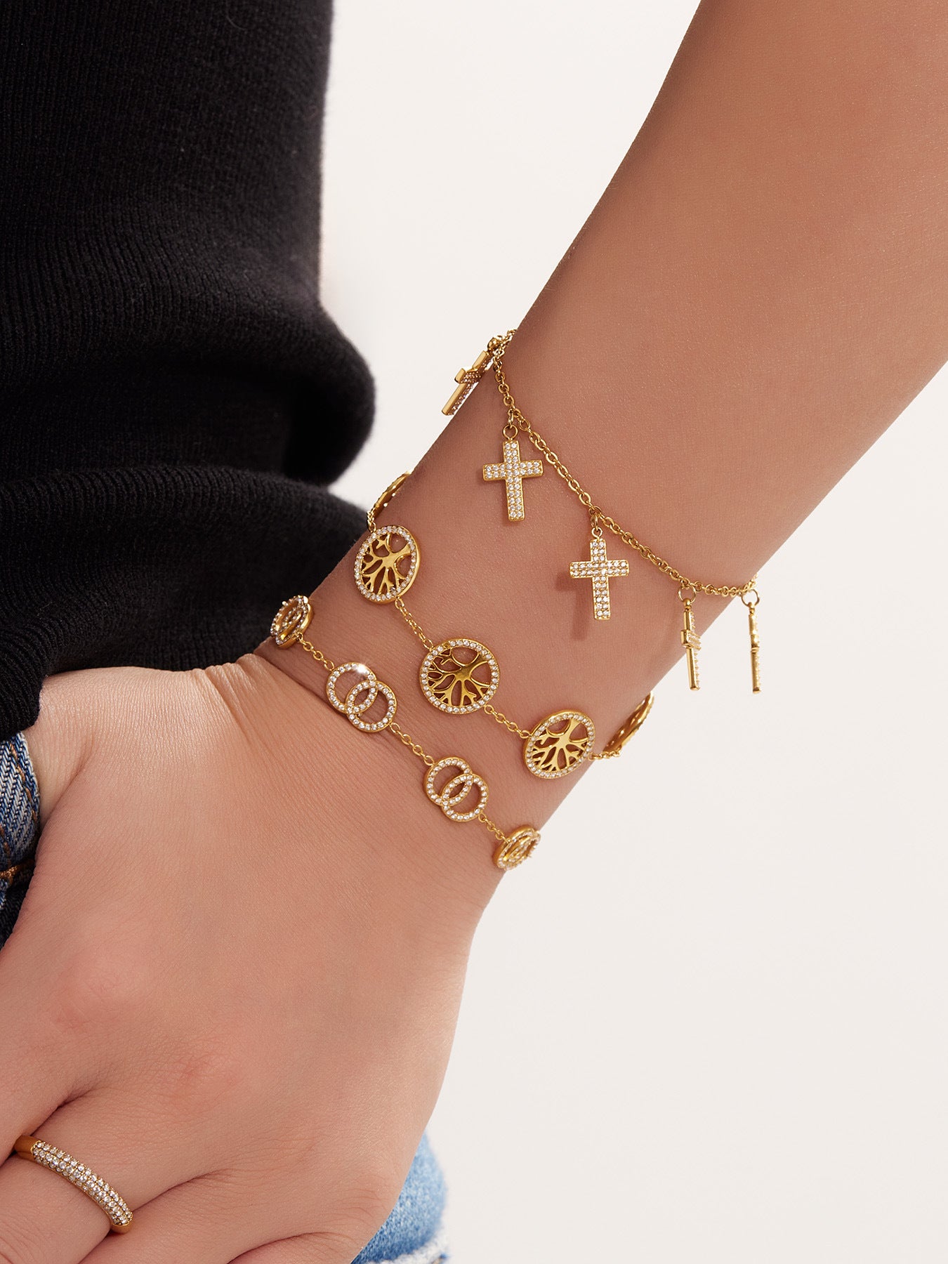 Stainless Steel And Gold Color Cross Bracelet