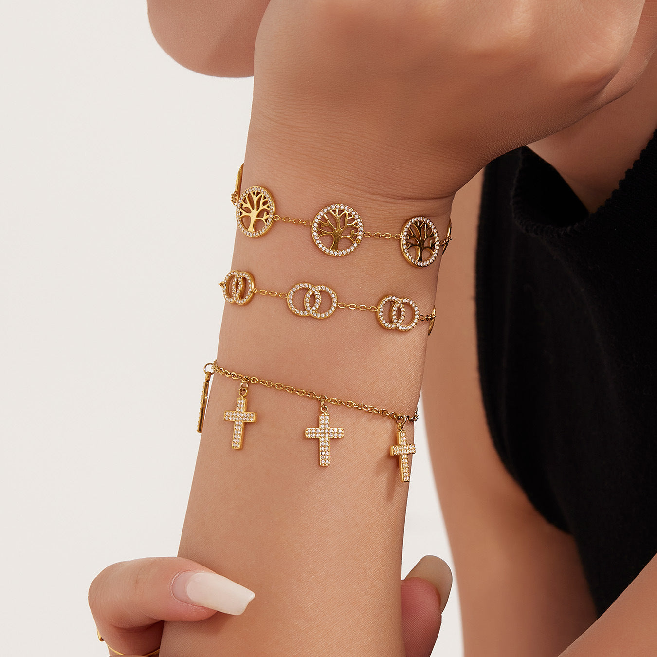 Stainless Steel And Gold Color Cross Bracelet