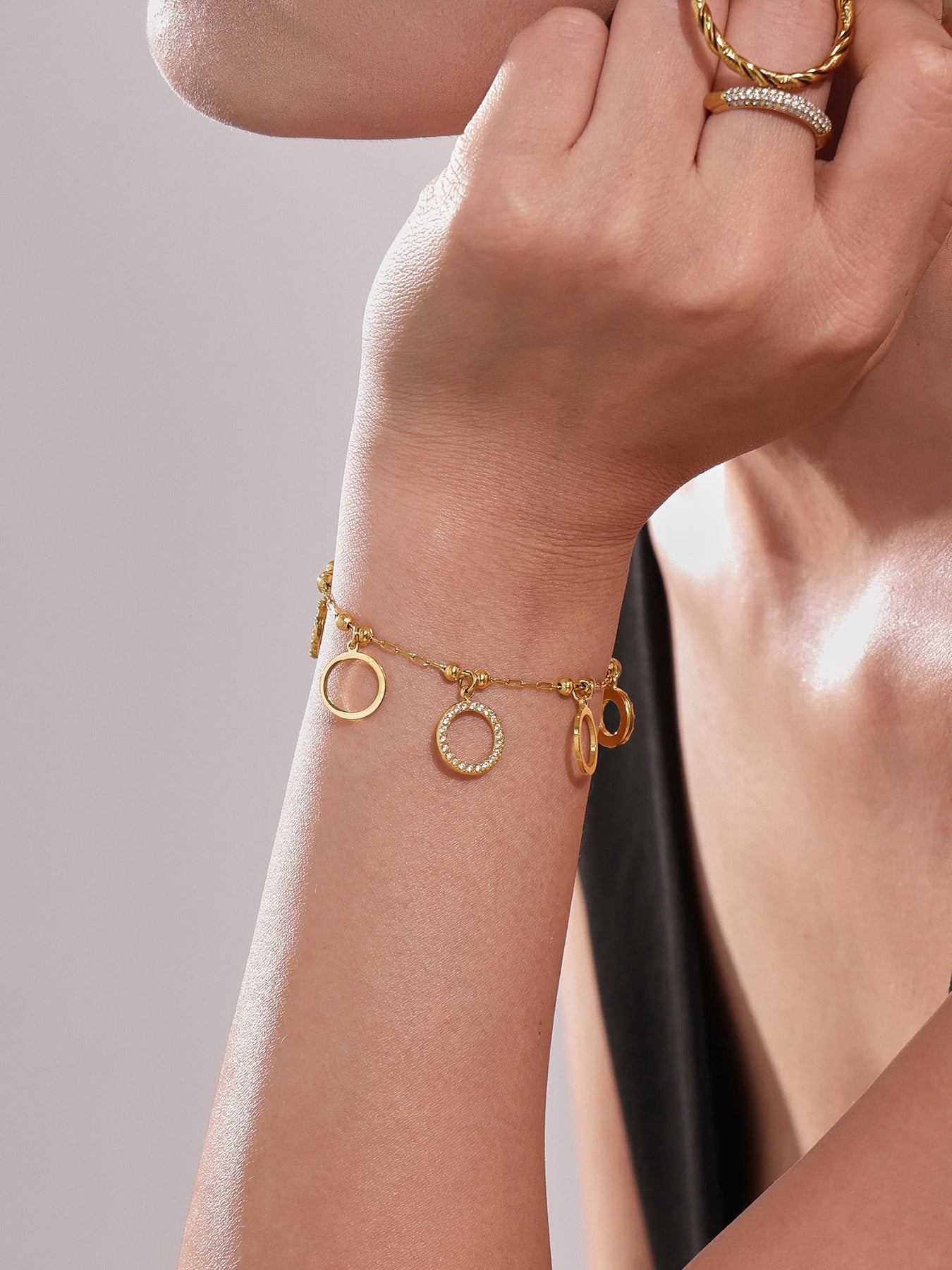 Round Zircon Bracelet Stainless Steel 18K Gold Plated