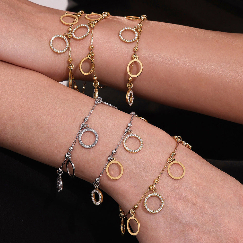 Round Zircon Bracelet Stainless Steel 18K Gold Plated