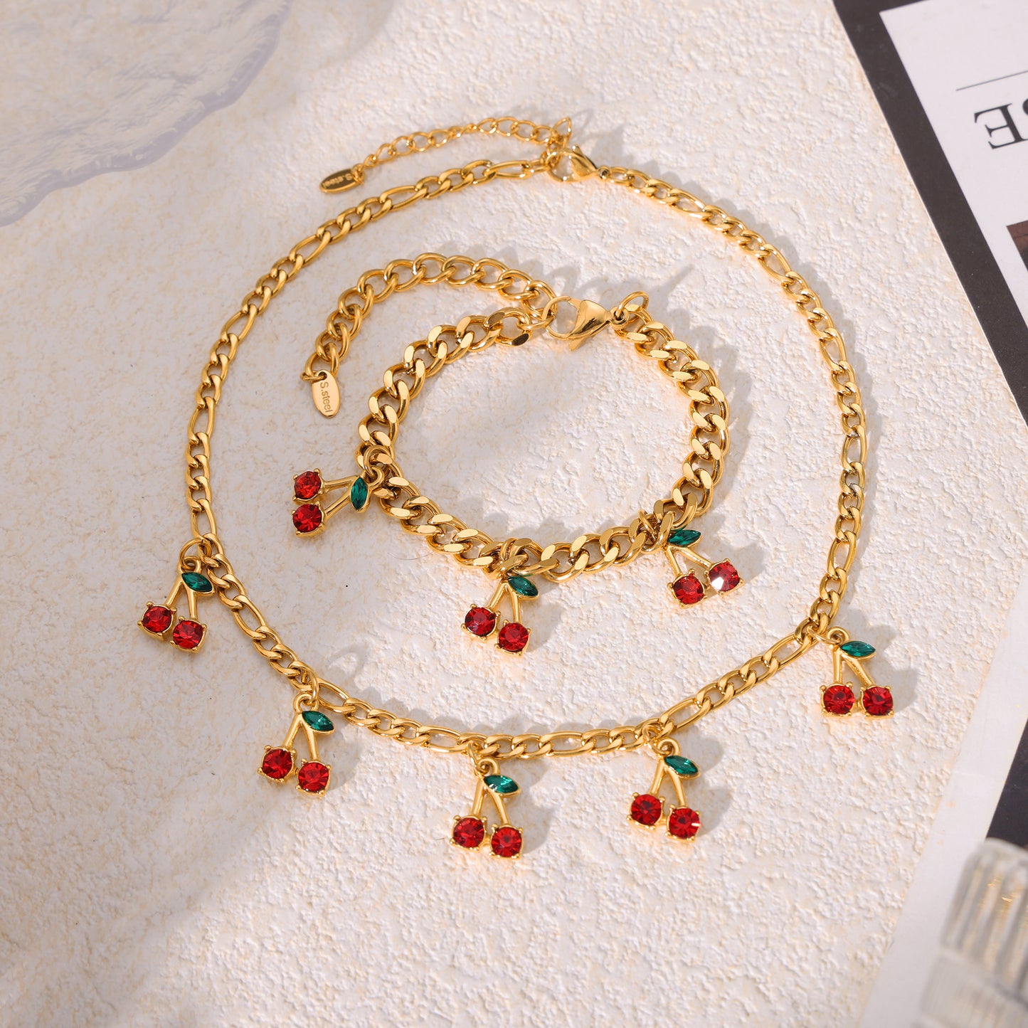 Red Glass Stone Cherry Bracelet