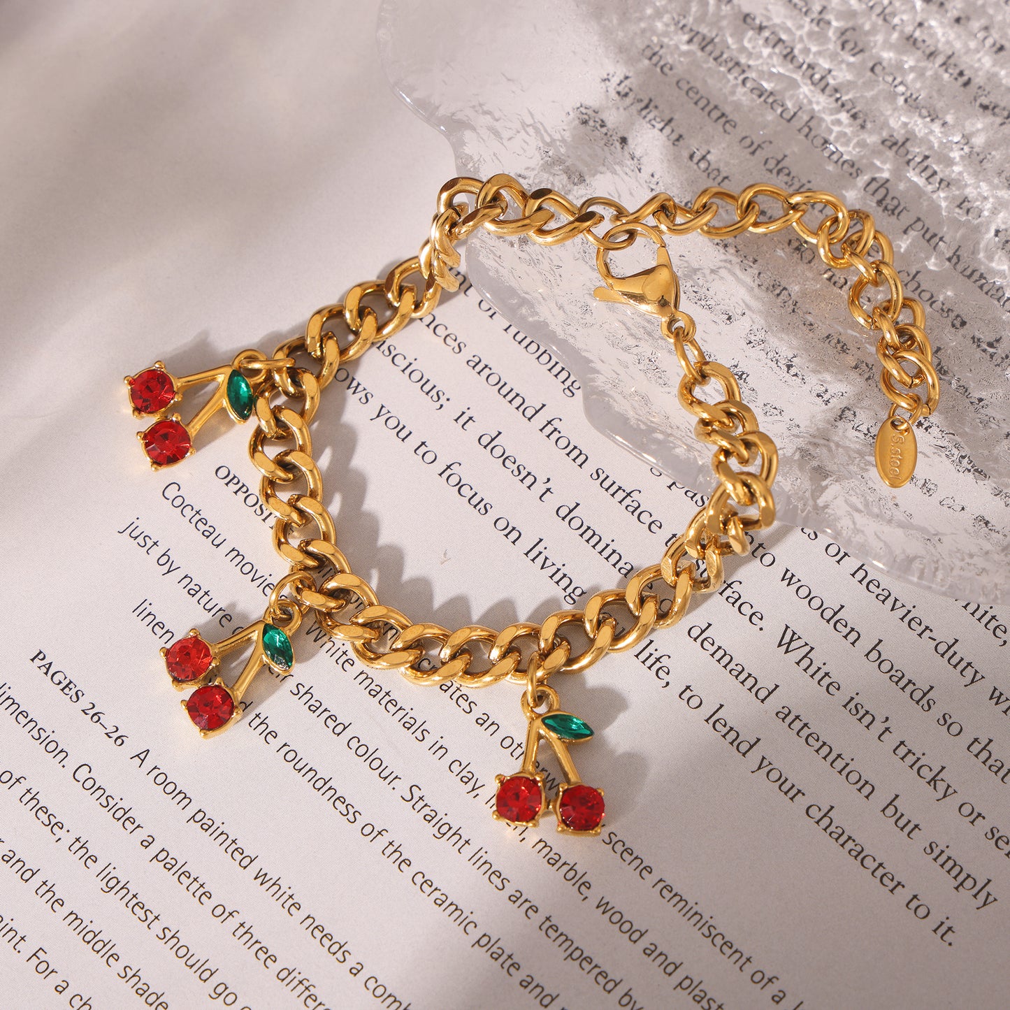 Red Glass Stone Cherry Bracelet