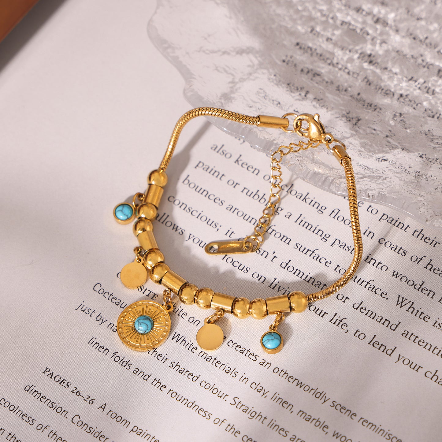 Blue Turquoise Round Pendant Bracelet