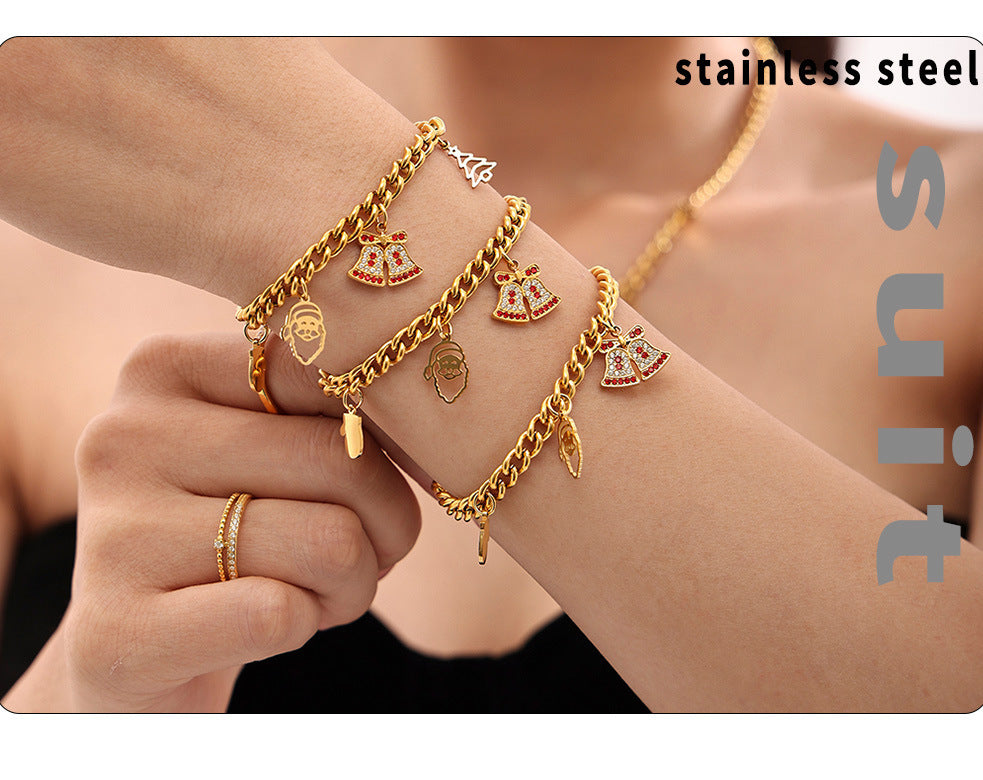 Romantic Christmas Zircon Bell Bracelet Stainless Steel
