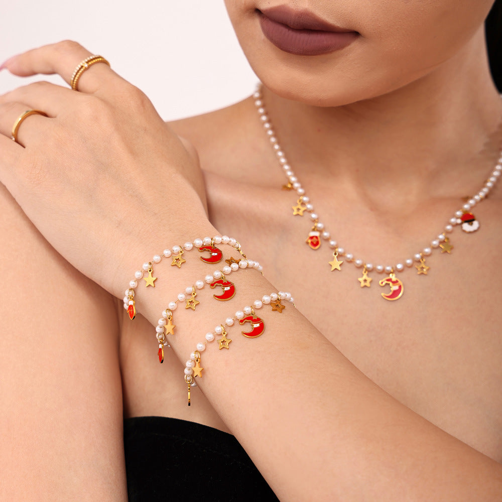 Christmas Cute Cartoon Weight Glaze Charm Bracelet Stainless Steel