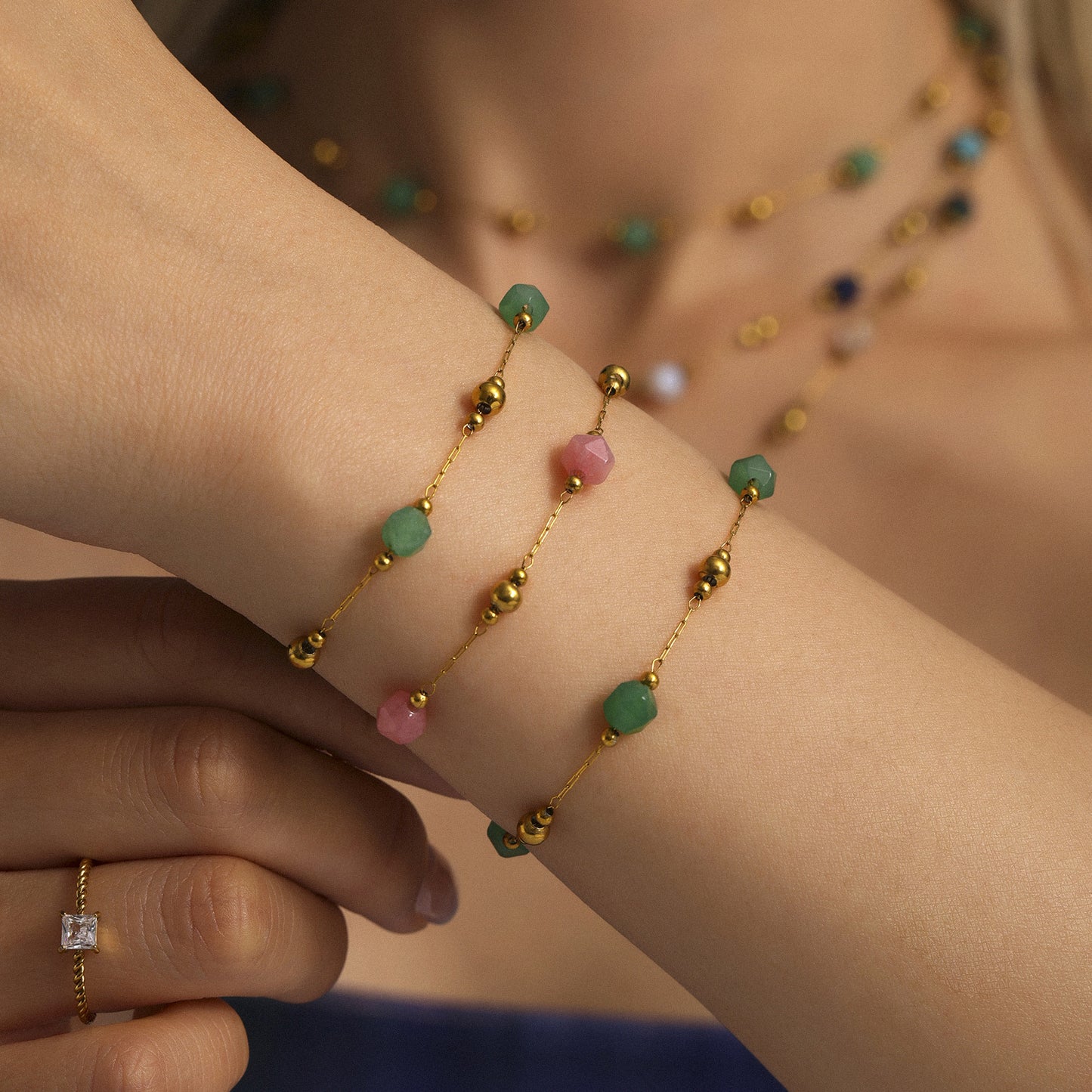 Faceted Agate Handmade Bracelet Stainless Steel