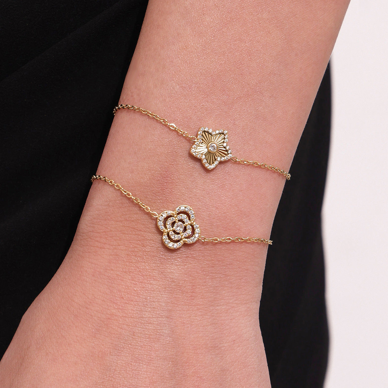 Four-leaf Flower Five-pointed Star Zircon Double-layer Bracelet Stainless Steel