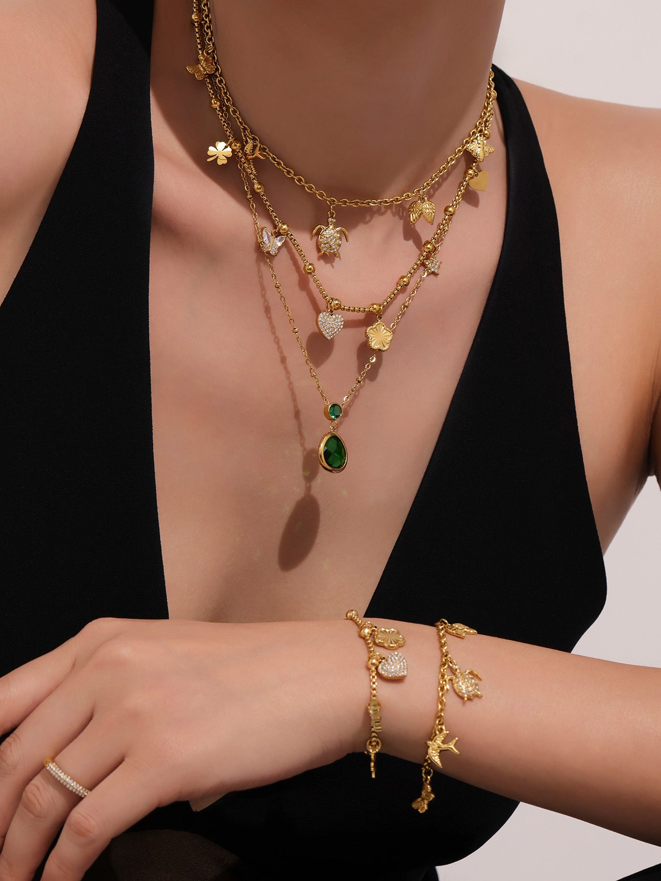 Stainless Steel Bracelet With Zircon Charm 18K Gold