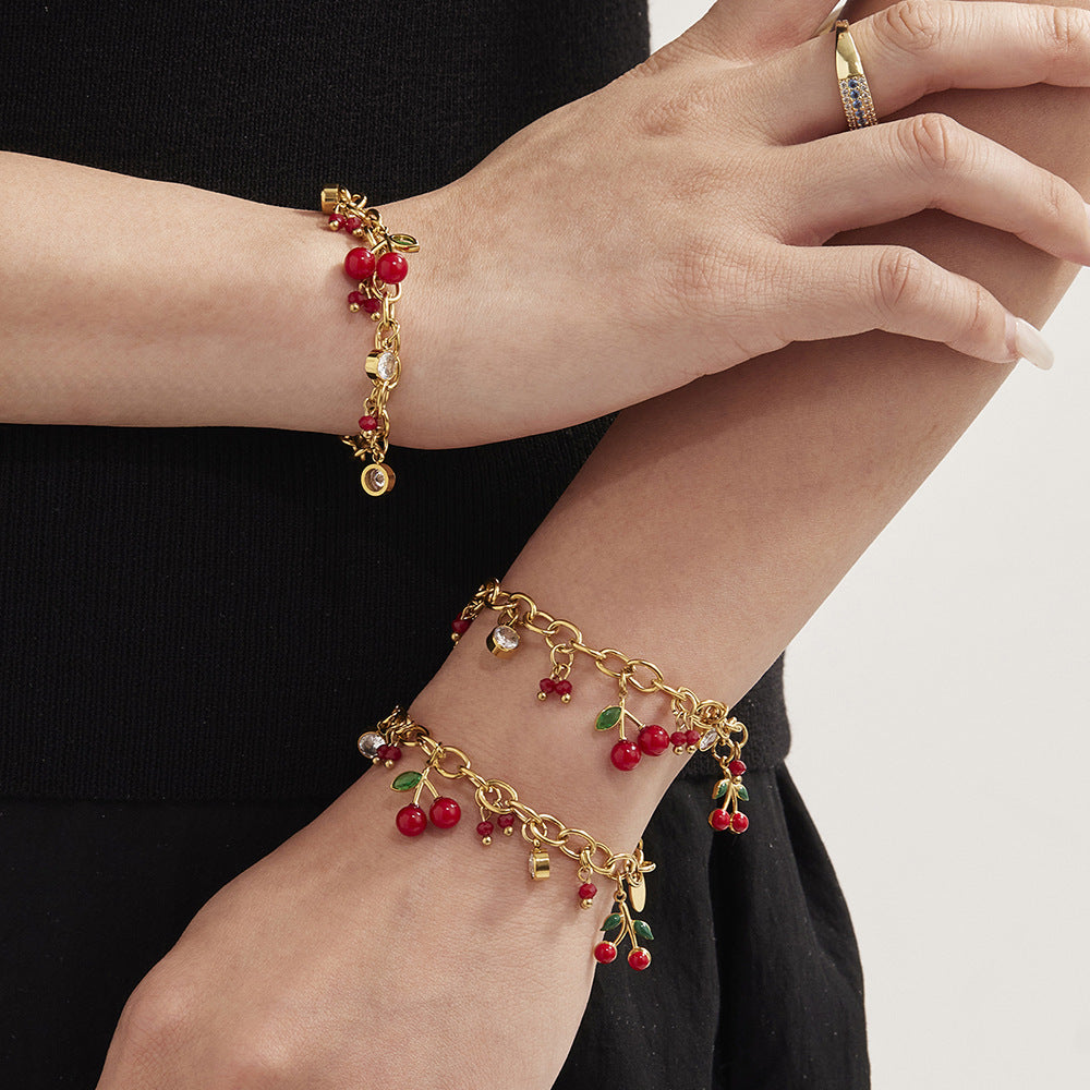 Red Cherry Zircon Bracelet Stainless Steel