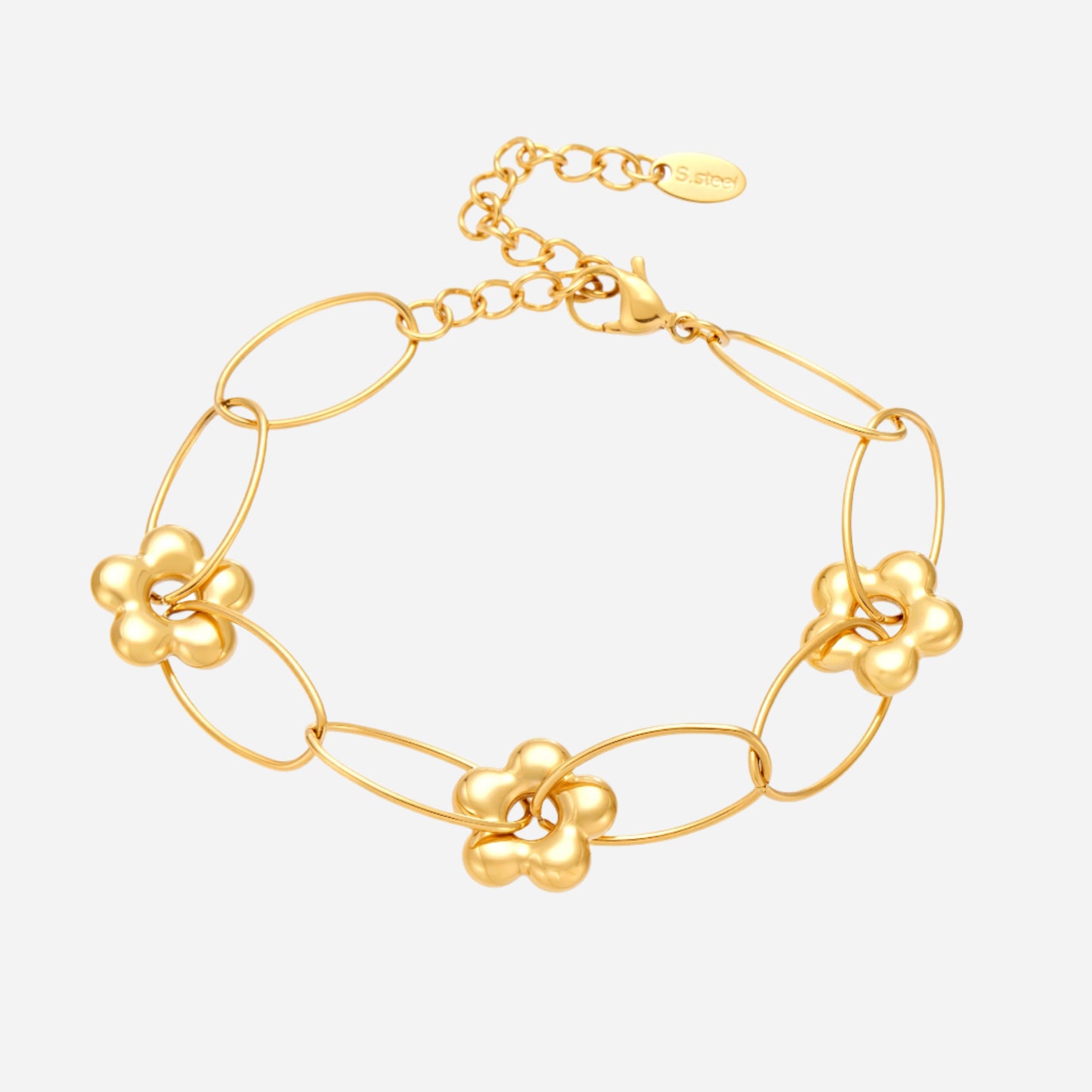 Stainless Steel Gold Flower Design Handmade Chain Bracelet