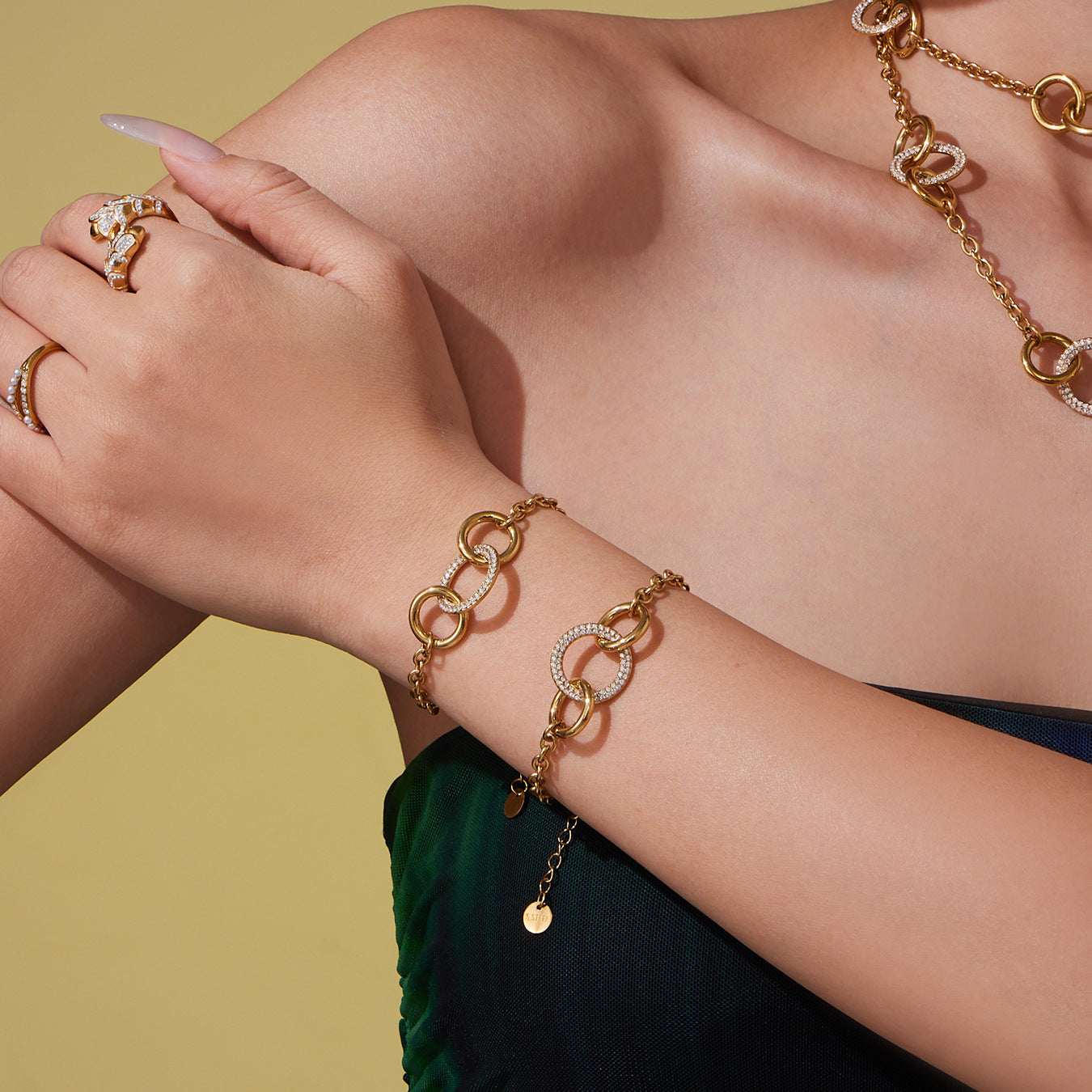 Stainless Steel Zircon Hoop Hand-Stitched Bracelet Gold Color