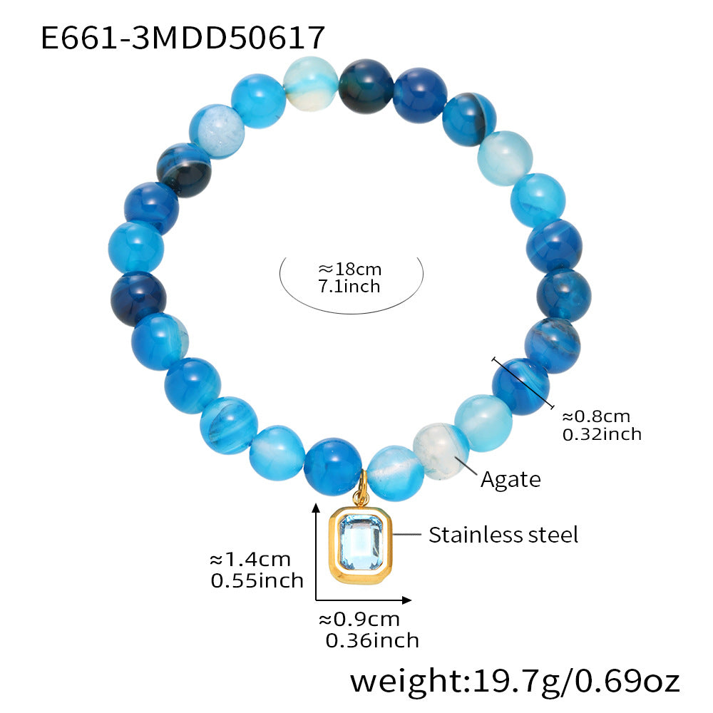 Deep navy blue agate bracelet sizing chart, 18cm length