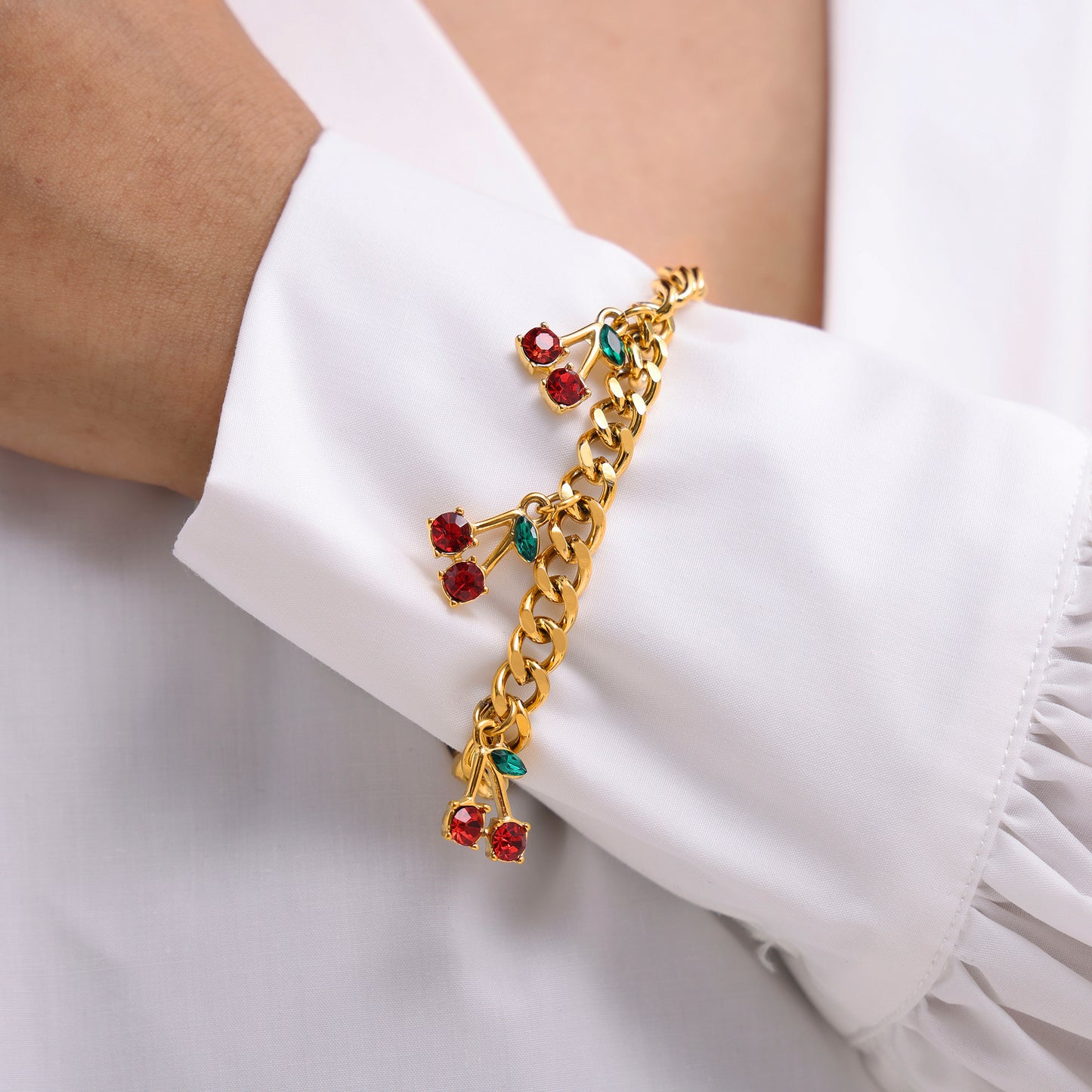 Red Glass Stone Cherry Bracelet
