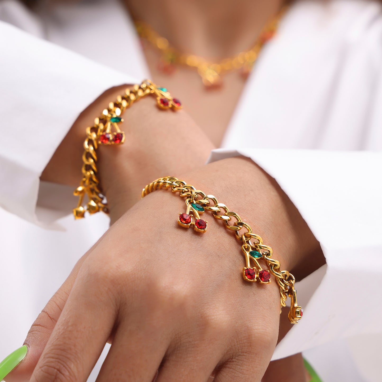 Red Glass Stone Cherry Bracelet