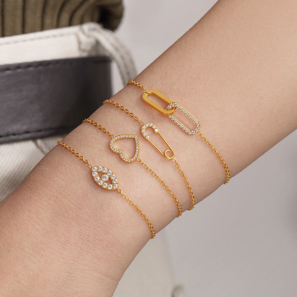 Close-up of female model wearing Mystic Evil Eye Bracelet with 5A Zircon solo, highlighting zircon detail