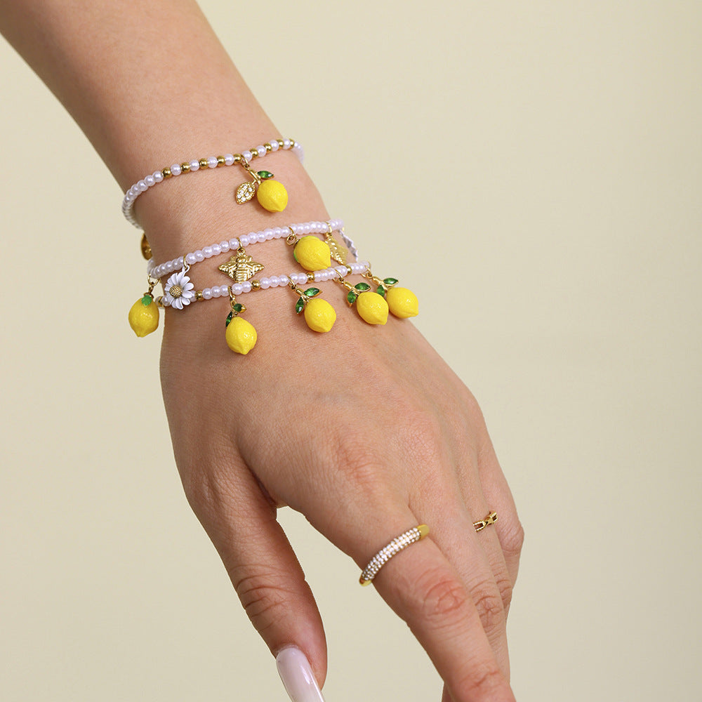 Resin Lemon Daisy Shell Bead Stainless Steel Bracelets