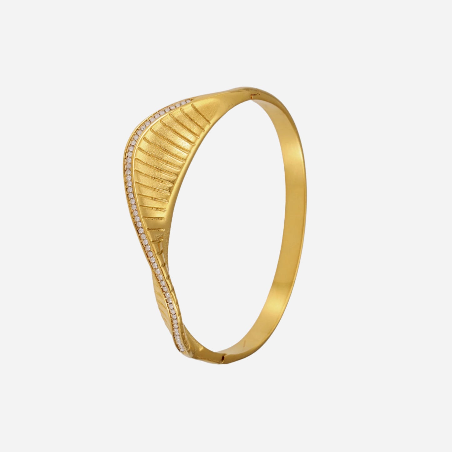 Gold bracelet with diamond accents on a white background