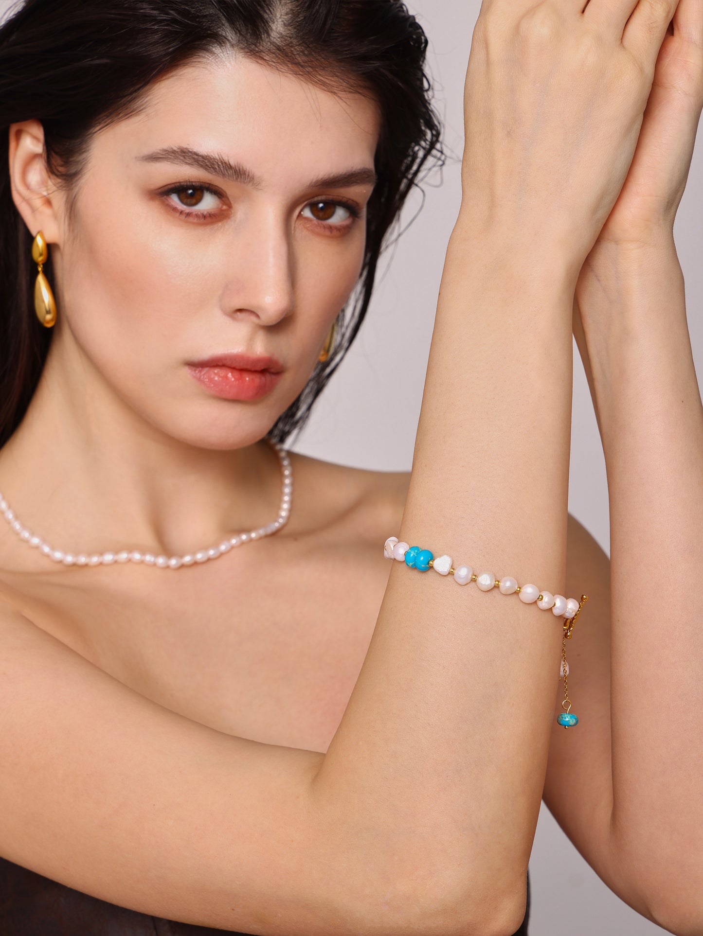 Elegant Freshwater Pearl Bracelet with OT Clasp & Tassel | Natural Stone Accent