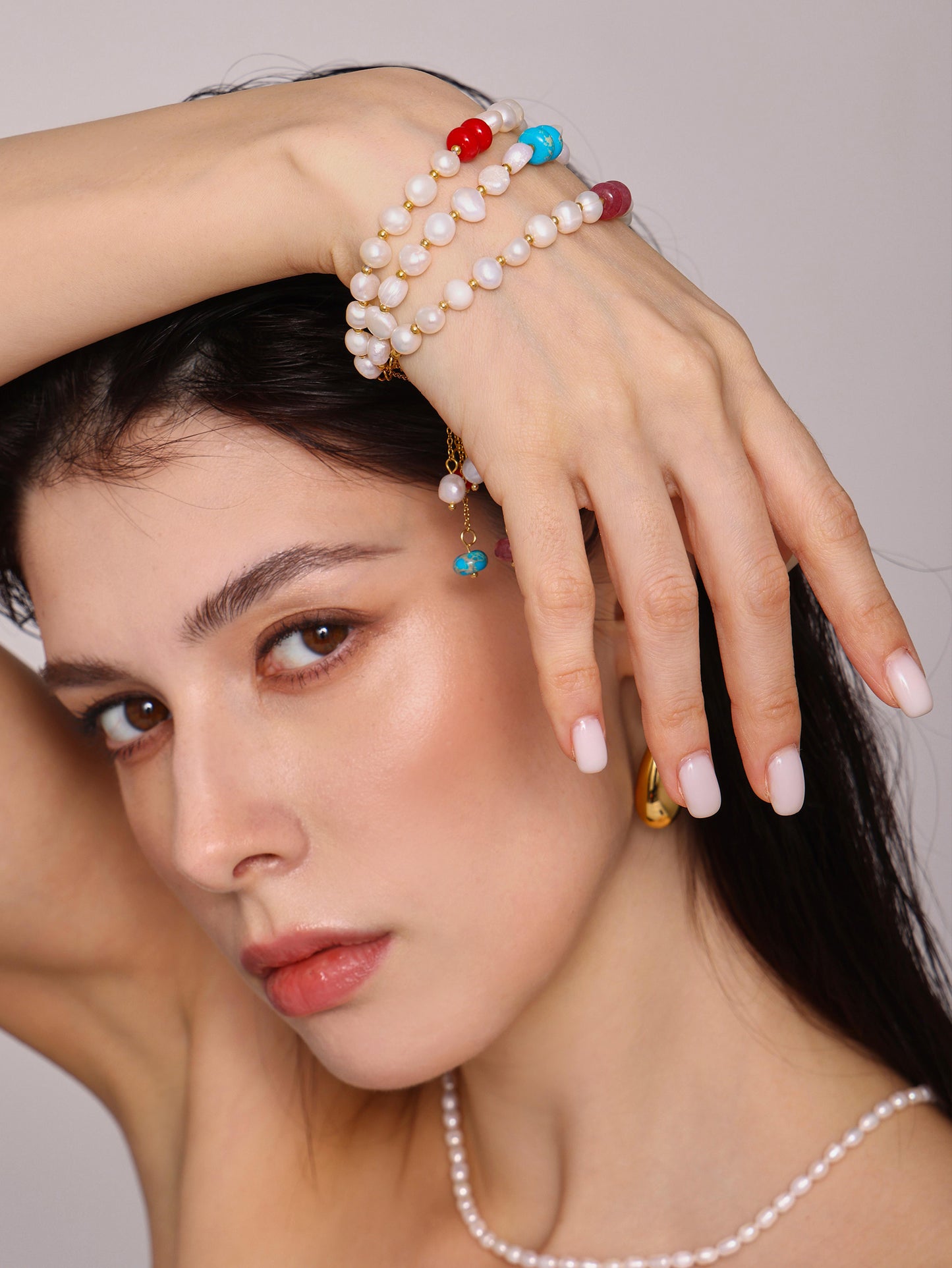 Elegant Freshwater Pearl Bracelet with OT Clasp & Tassel | Natural Stone Accent