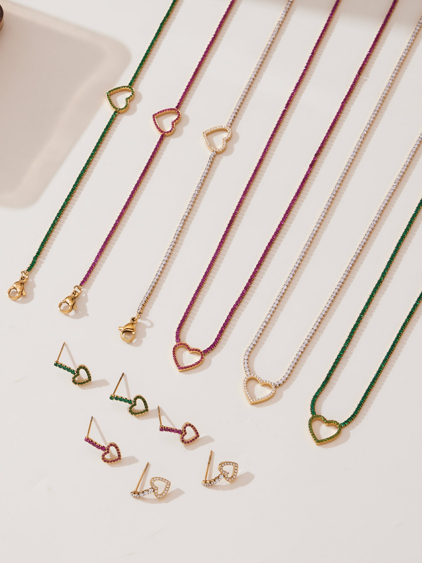 Heart CZ Tennis Necklace | 18K Gold Stainless Steel Jewelry