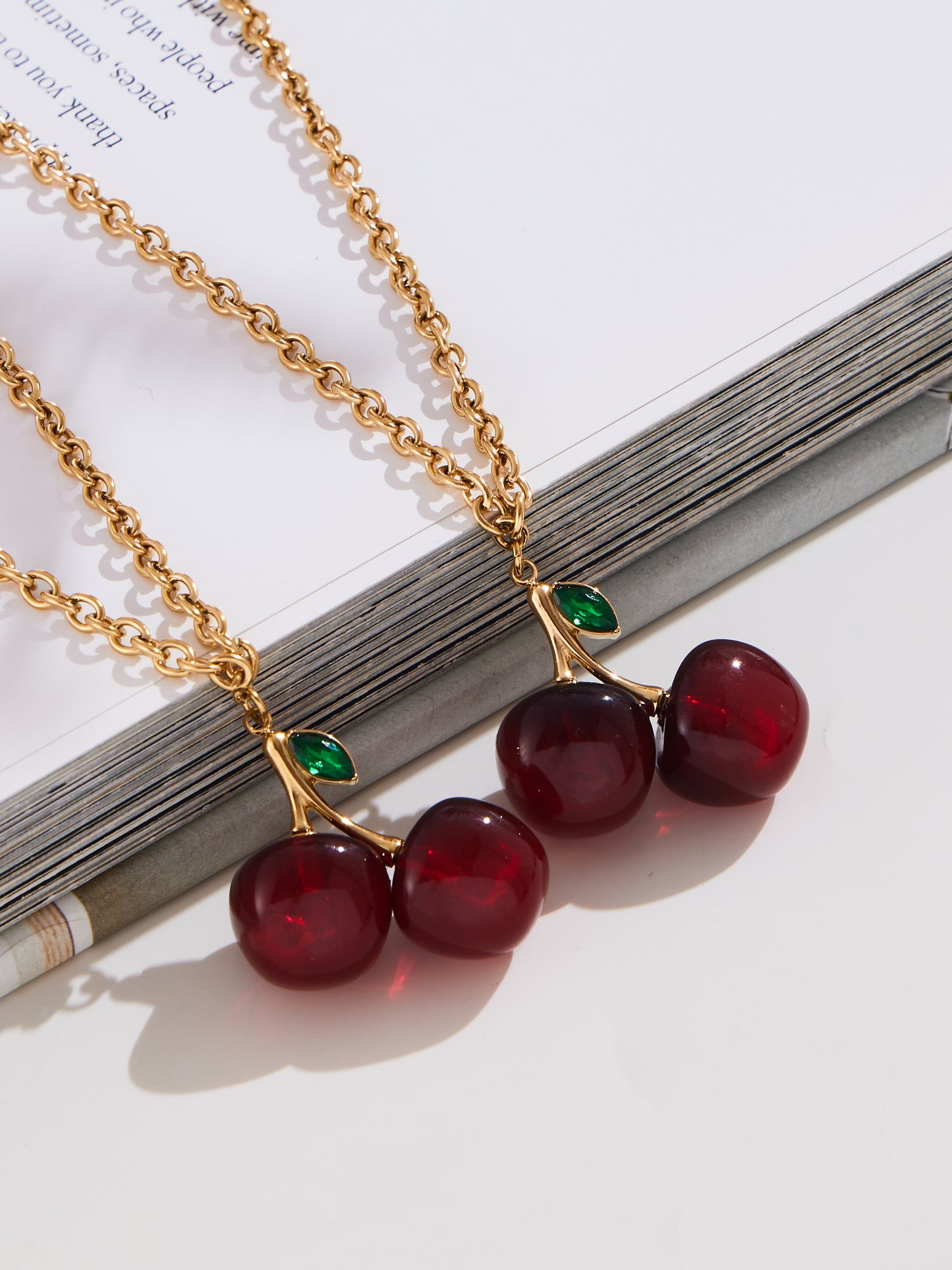 Cherry Allure Stainless Steel Resin Zircon Necklace