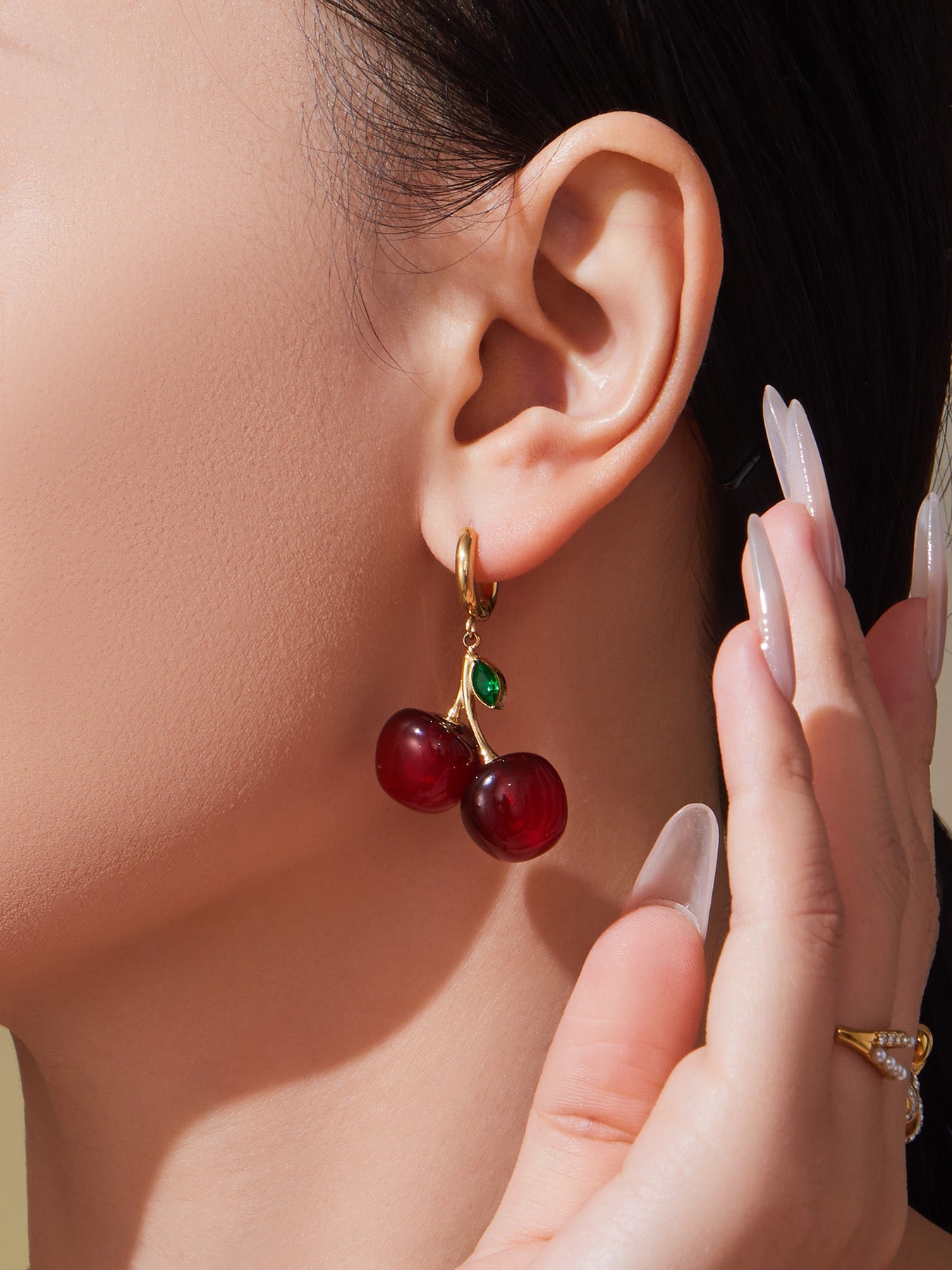 Cherry Allure Resin Stainless Steel Earringa