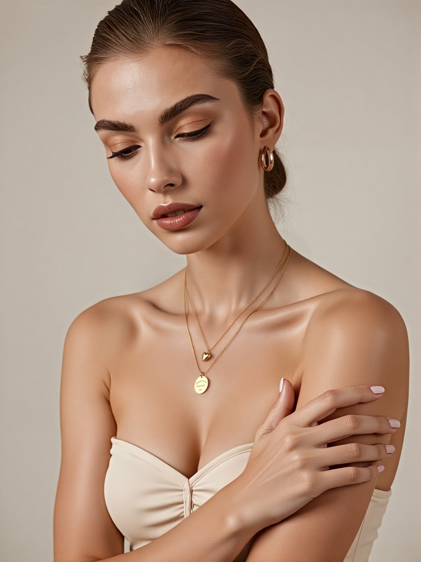 Double Layered Peach Heart Charm Necklace | Romantic Stainless Steel