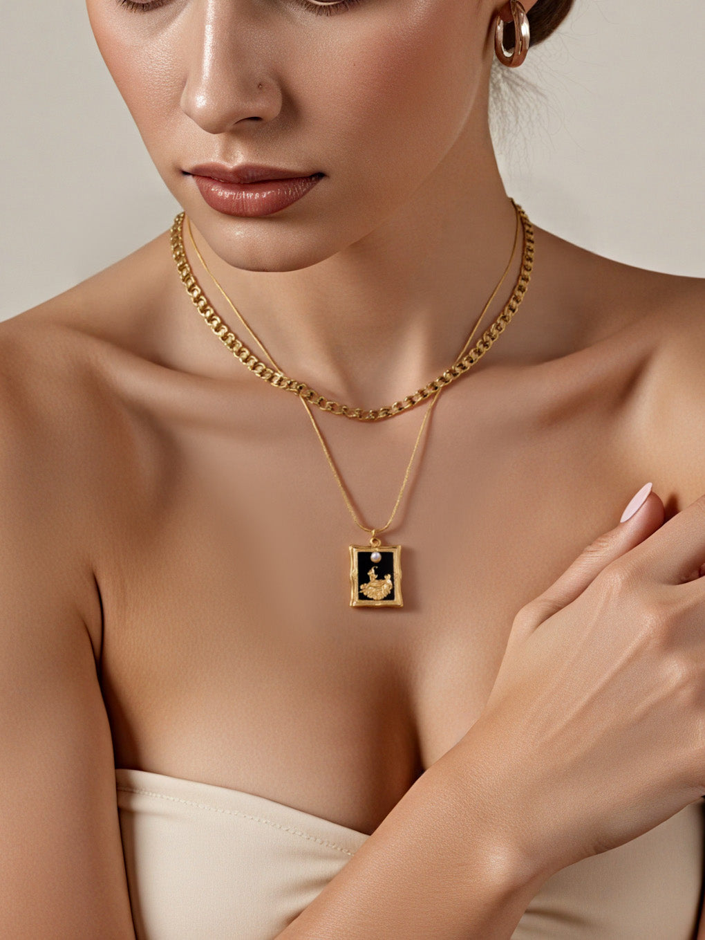 Drip Oil Square Double layered Charm Necklaces