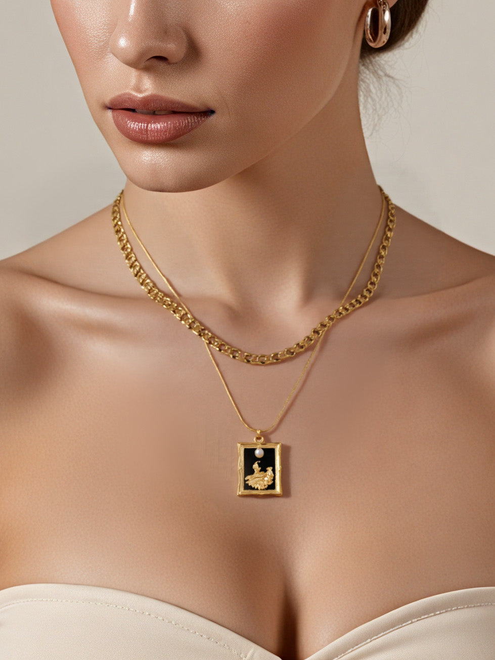 Drip Oil Square Double layered Charm Necklaces